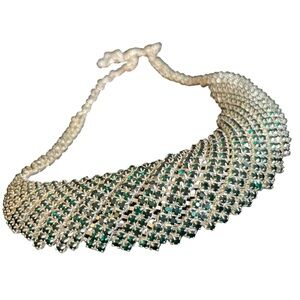 Crystal Necklace Green Black and White swirl